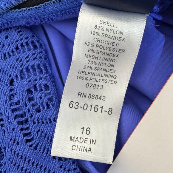 Swimsuits For All Women’s Plus Size 16 Crochet Chevron One Piece Swimdress Blue - Picture 12 of 12